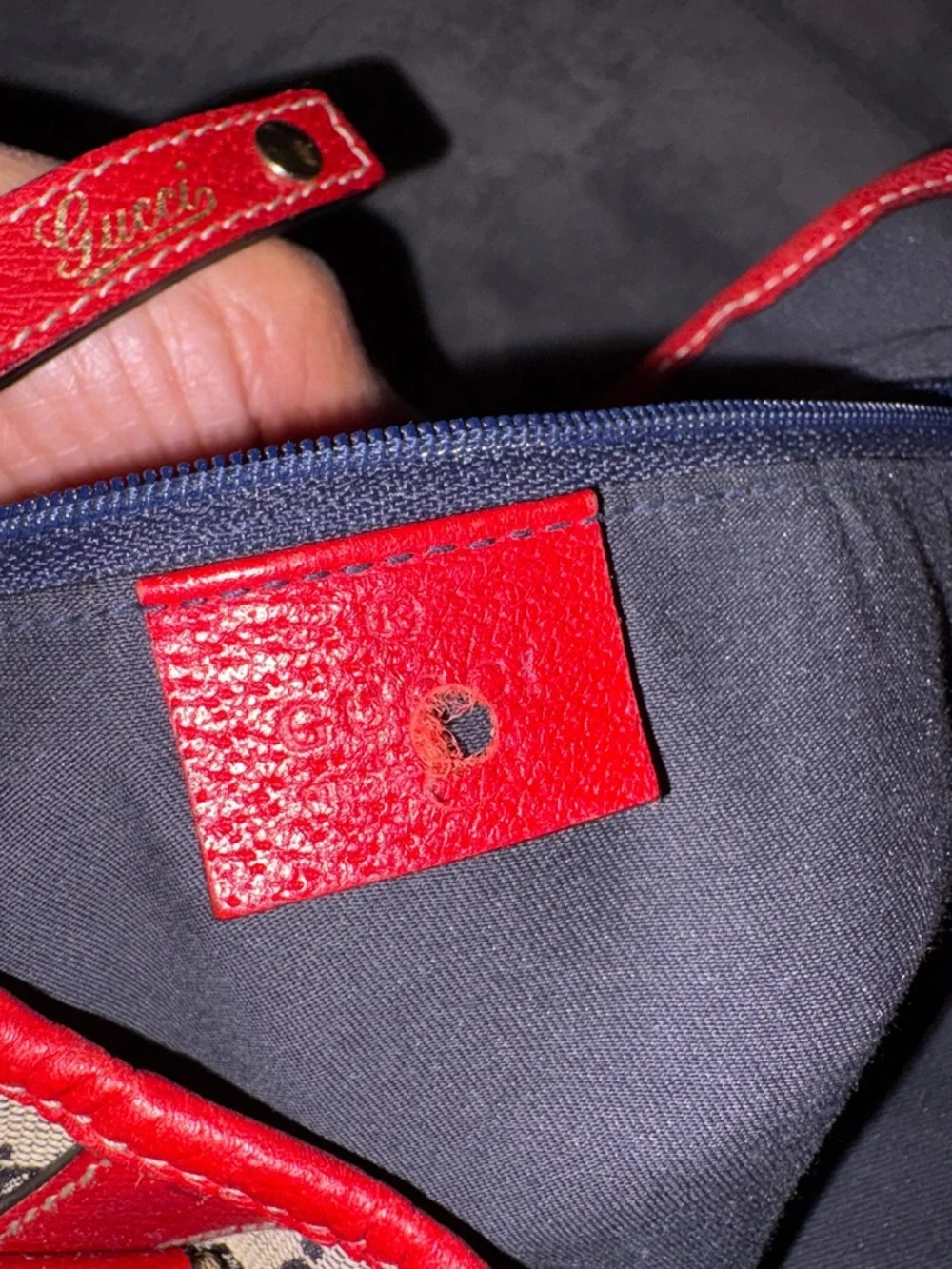 Gucci Beige Monogram Canvas Tote with Red Leather Trim